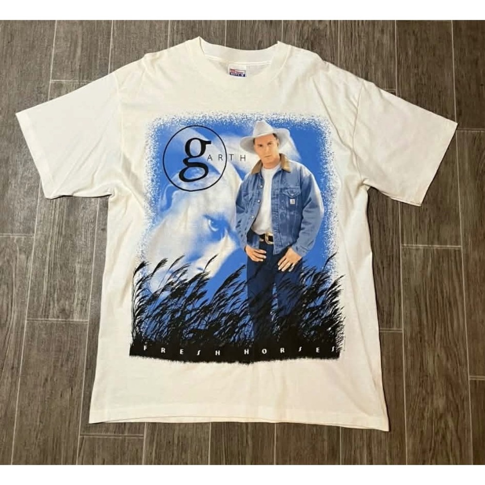 VTG Hanes Garth Brooks T Shirt Mens Large White Fresh Horses World Tour 90s